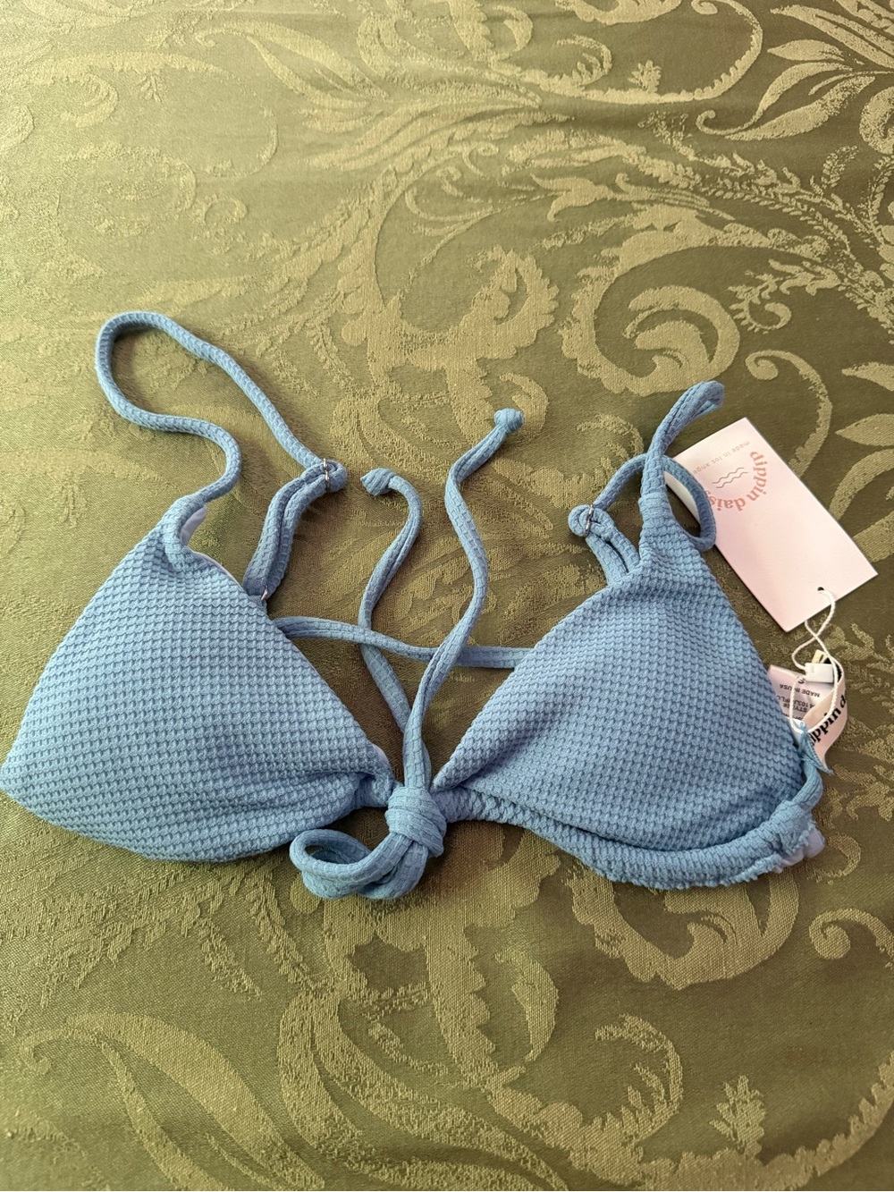 Dippin' Daisy's Light Blue Textured Triangle Bikini Top size S NWT